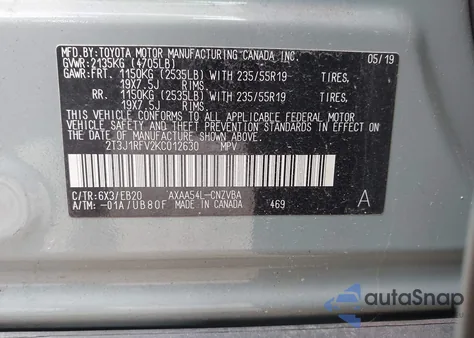 2019 Toyota Rav4 Adventure из США, поврежденный, VIN 2T3J1RFV2KC012630